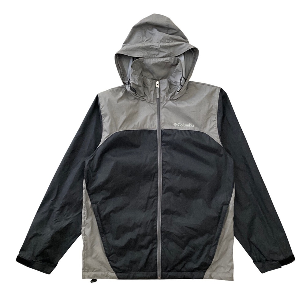 Columbia‎ Hooded Windbreaker Jacket Gray Black Lightweight Outdoor Men Size S